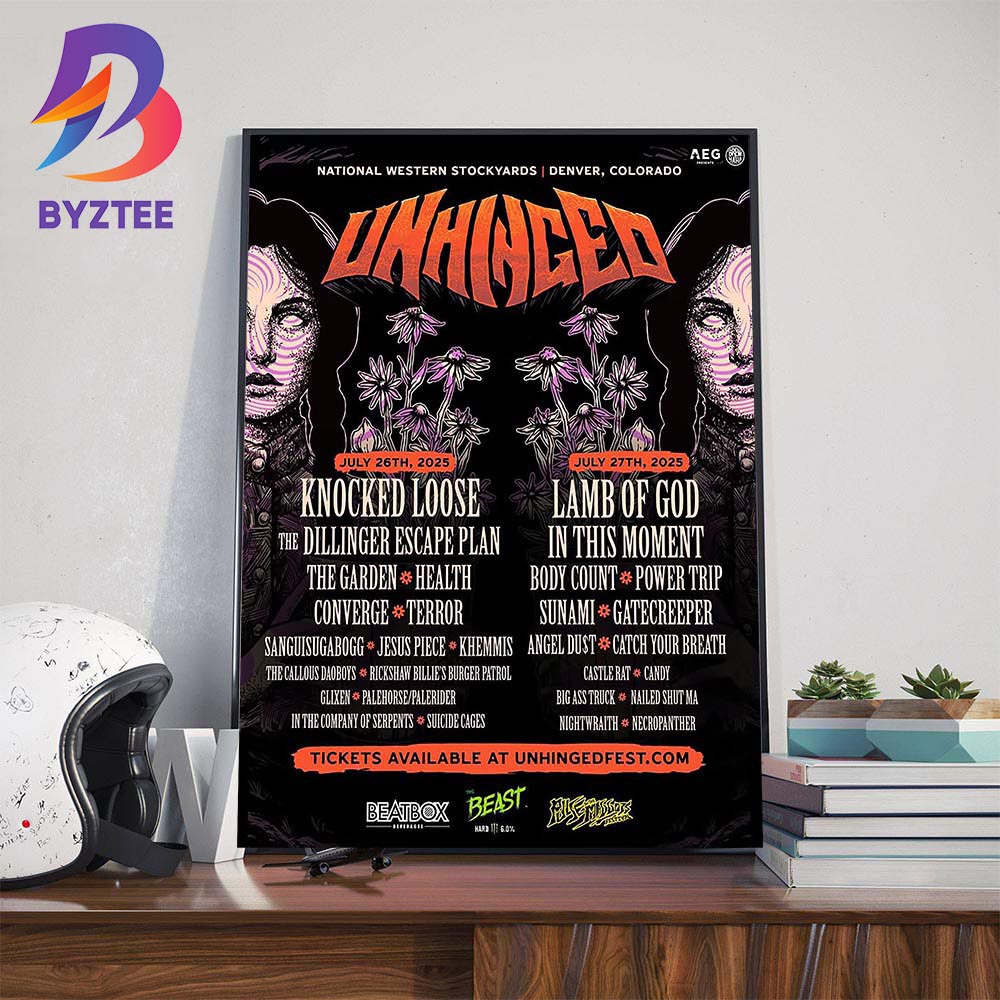 Knocked Loose And Lamb Of God Headline Inaugural Unhinged Festival At National Western Stockyards Denver Colorado On July 26- 27 2025 Wall Art Decor Poster Canvas Knocked Loose And Lamb Of God Headline Inaugural Unhinged Festival At National Western Stockyards Denver Colorado On July 26- 27 2025 Wall Art Decor Poster Canvas