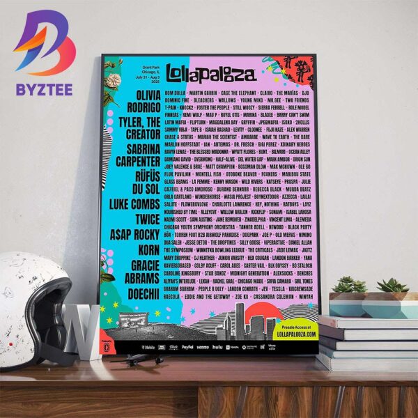 Lollapalooza Festival 2025 Full Line-Up At Grant Park Chicago IL On July 31st to August 3rd 2025 Wall Art Decor Poster Canvas
