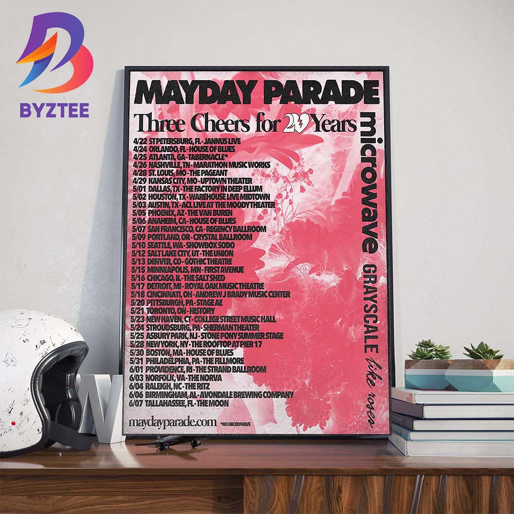 Mayday Parade Three Cheers For 20 Years With Special Guests Microwave Grayscale And Like Roses Wall Art Decor Poster Canvas Mayday Parade Three Cheers For 20 Years With Special Guests Microwave Grayscale And Like Roses Wall Art Decor Poster Canvas