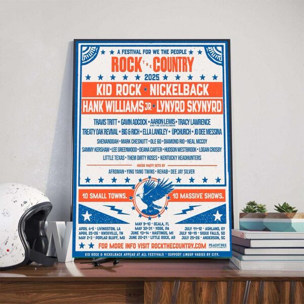 A Festival For We The People Rock The Country 2025 With Headliners Kid Rock Nickelback Hank Williams Lynyrd Skynyrd 10 Small Towns And 10 Massive Shows Dates List Poster Canvas