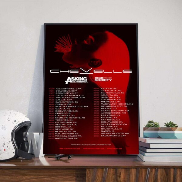 Chevelle Summer 2025 North American Tour Dates List With Special Guests Asking Alexandria And Dead Poet Society Poster Canvas