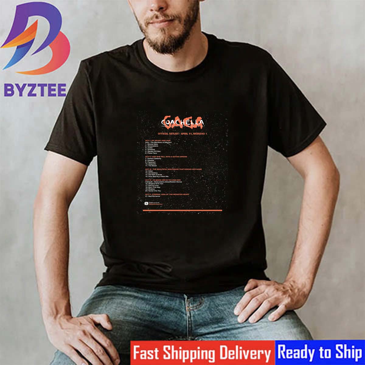 Coachella x Lady Gaga Official Setlist On Weekend 1 April 11th 2025 Shirt Coachella x Lady Gaga Official Setlist On Weekend 1 April 11th 2025 Shirt