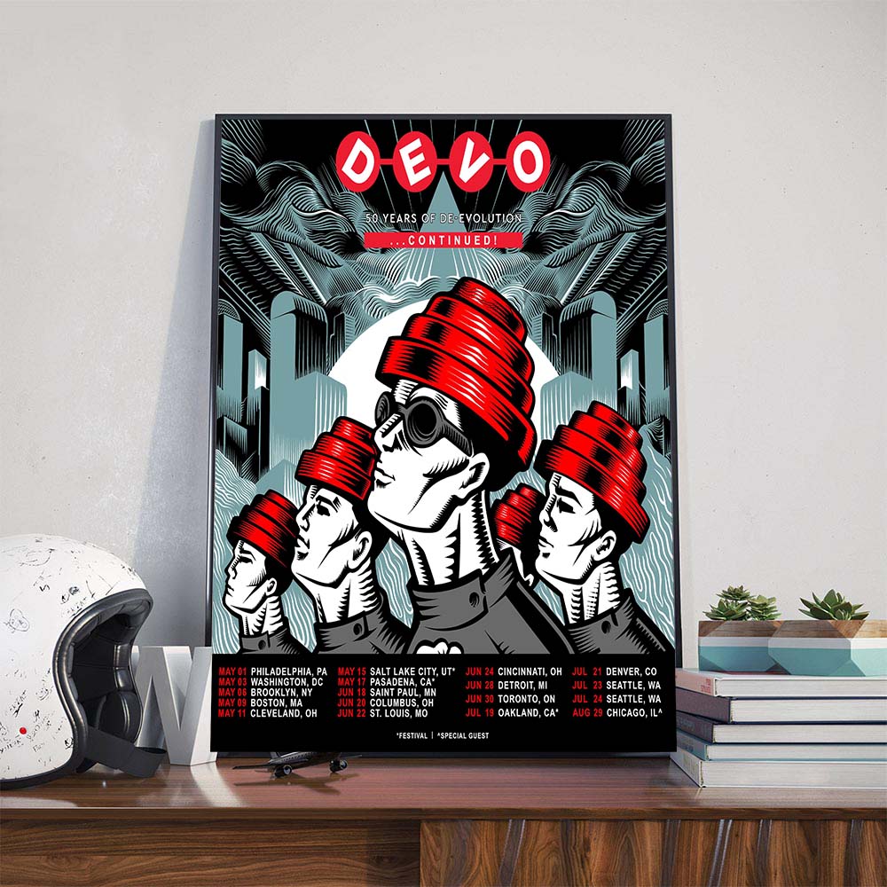 DEVO 50 Years Of Devolution Continued Tour Dates List Poster Canvas DEVO 50 Years Of Devolution Continued Tour Dates List Poster Canvas