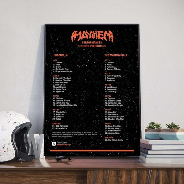 Lady Gaga Coachella And The Mayhem Ball Tour Performances Setlists Predictions Poster Canvas