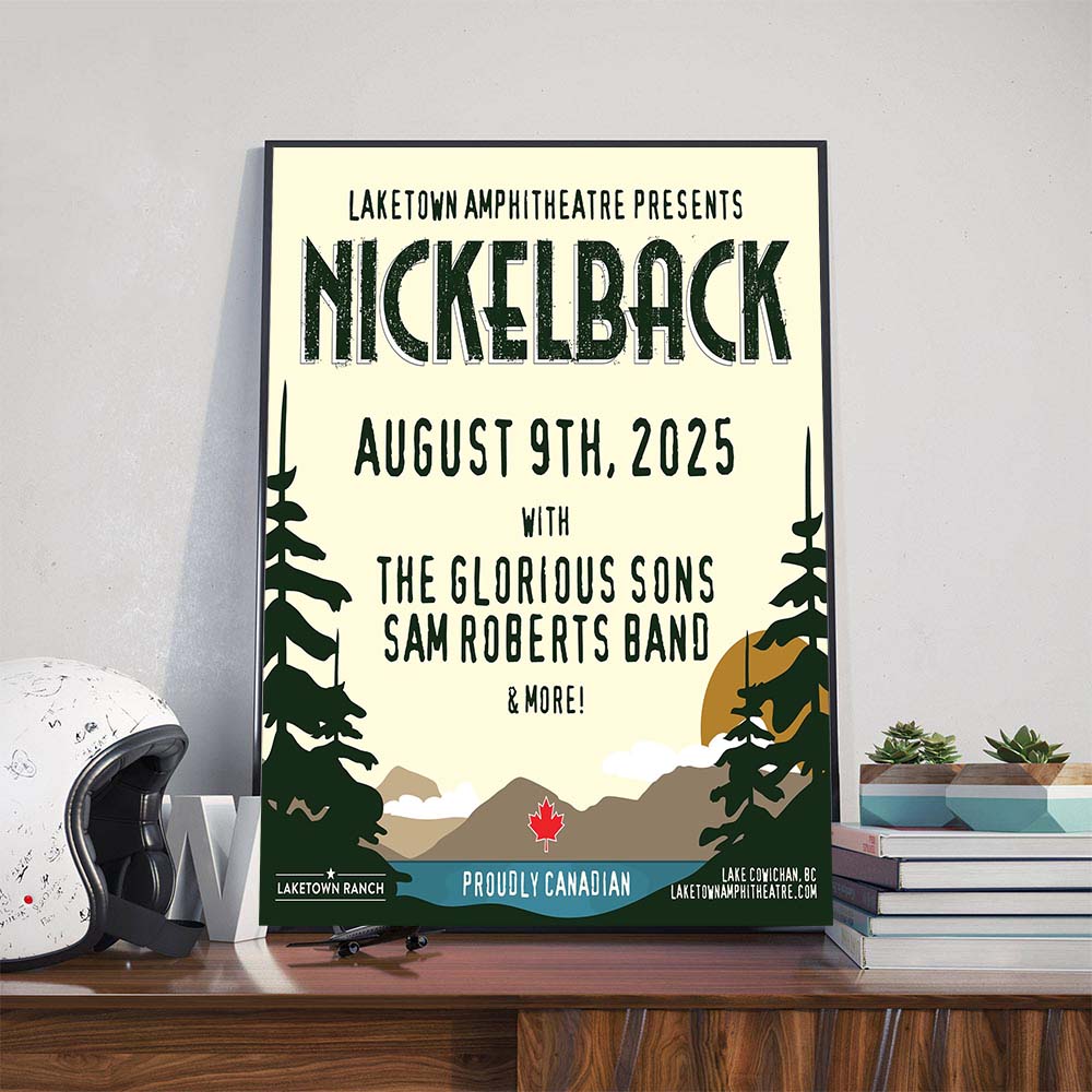 Nickelback With The Glorious Sons Sam Roberts Band And More At Laketown Amphitheatre On August 9th 2025 Poster Canvas Nickelback With The Glorious Sons Sam Roberts Band And More At Laketown Amphitheatre On August 9th 2025 Poster Canvas