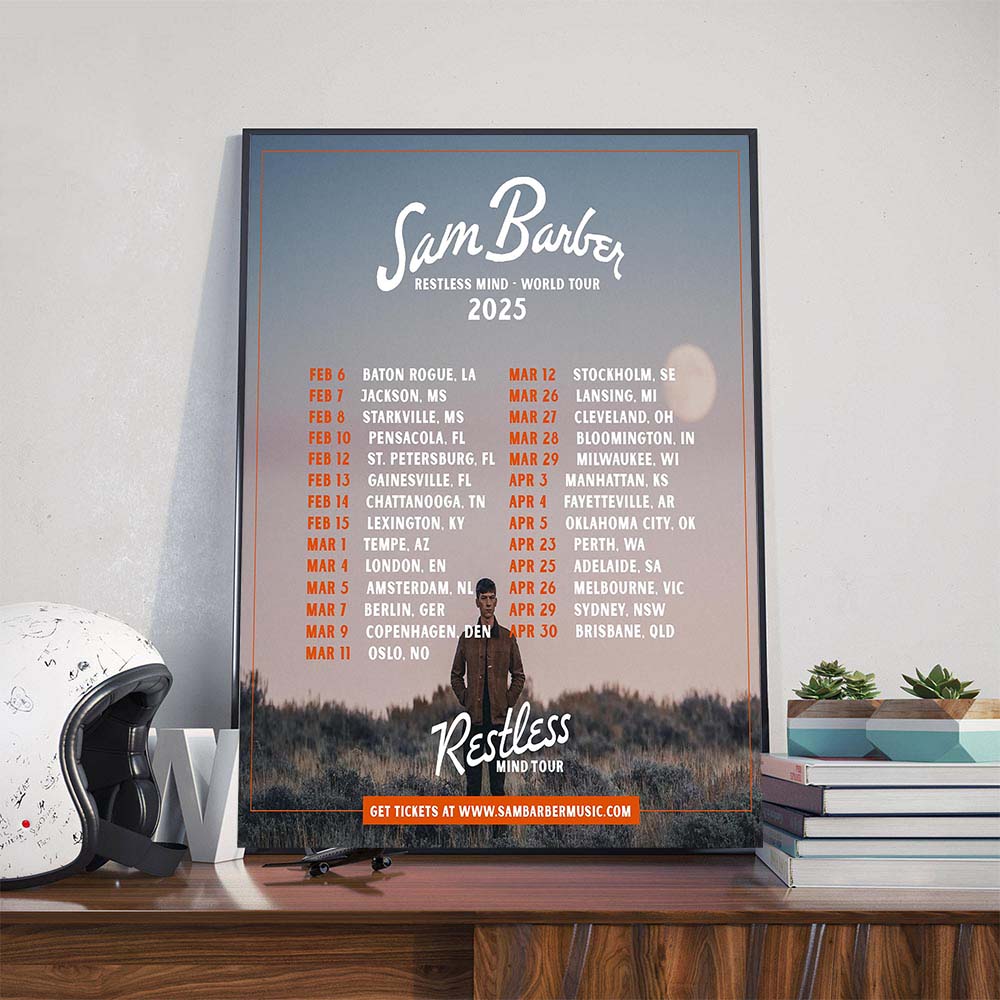 Sam Barber Restless Mind World Tour 2025 Dates List Poster Canvas Sam Barber Restless Mind World Tour 2025 Dates List Poster Canvas