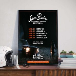 Sam Barber Restless Mind World Tour Australia 2025 Dates List With Special Guest Cameron Whitcomb Poster Canvas