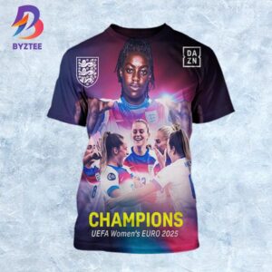 England Back-To-Back 2022-2025 UEFA Womens Euro Champions All Over Print Shirt