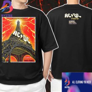 ACDC PWR UP Tour It’s A Long Way To The Top August 9-13 2025 At Paris France Stade de France Saint Denis Poster Event Artwork By Berkay Daglar Unisex T-Shirt