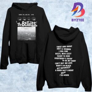 Celebrate 60th Anniversary August 15 1965-2025 The Beatles 12 Song Setlist Shea Stadium Anniversary Two Sided Black Hoodie