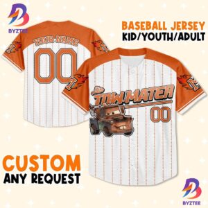 Custom Cars Mater Orange Cool Custom Text Lightning Mcqueen Baseball Jersey