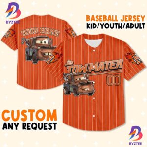 Custom Cars Mater Orange Custom Text Baseball Jersey