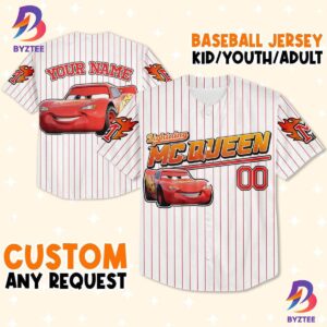 Custom Cars Mcqueen Custom Text Baseball Jersey