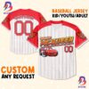 Custom Cars Mcqueen Red Curious Lightning Mcqueen Baseball Jersey