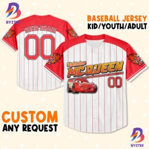Custom Cars Mcqueen Red Custom Text Baseball Jersey