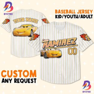 Custom Cars Ramirez Yellow Custom Text Lightning Mcqueen Baseball Jersey