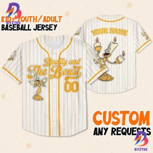 Custom Disney Beauty And The Beast Lumiere Simple Stripe Baseball Jersey