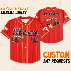 Custom Disney Cars Lightning Mcqueen Red Simple Baseball Jersey