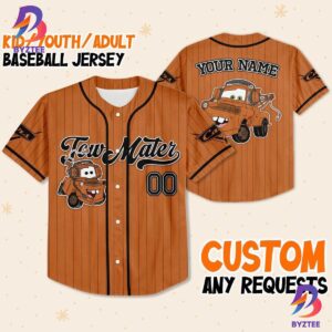 Custom Disney Cars Lightning Tow Mater Brown Simple Baseball Jersey
