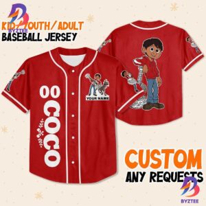 Custom Disney Coco Red Personalized Name Disney Baseball Jersey