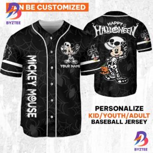 Custom Disney Halloween Mickey And Friends Skeleton Baseball Jersey