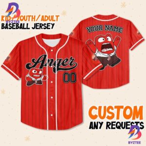 Custom Disney Inside Out Anger Simple Red Baseball Jersey