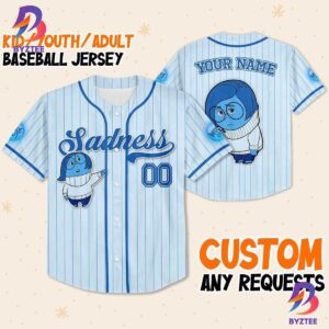 Custom Disney Inside Out Sadness Simple Blue Baseball Jersey