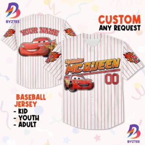 Custom Disney Mc Queen Red Lightning Mcqueen Baseball Jersey