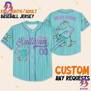 Custom Disney Monster Inc James Sullivan Cyan Simple Baseball Jersey