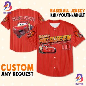 Custom Mc Queen Red Yellow Lightning Mcqueen Baseball Jersey