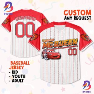 Custom Mcqueen Red Cool Disney Cars Lightning Mcqueen Baseball Jersey