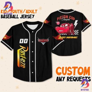 Disney Cars Lightning Mcqueen Black White Personalized Baseball Jersey