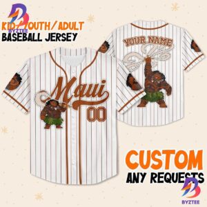 Disney Moana Maui Demi God Simple Stripe Custom Name Baseball Jersey
