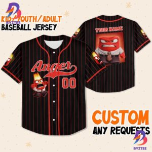 Personalize Anger Jersey Red Black Disney Baseball Jersey