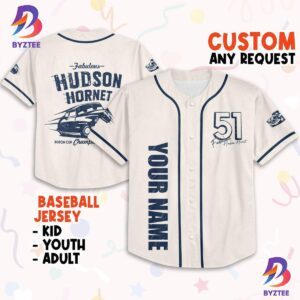 Personalize Cars Hudson Hornet Piston Cup Champion Custom Text Baseball Jersey