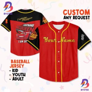 Personalize Cars Lightning Mcqueen I Am Speed Custom Text Baseball Jersey