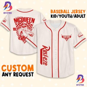 Personalize Cars Retro Lightning Mcqueen Car 1977 Red Baseball Jersey