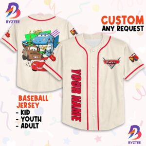 Personalize Cars Retro Style Disney Pixar Cars Baseball Jersey