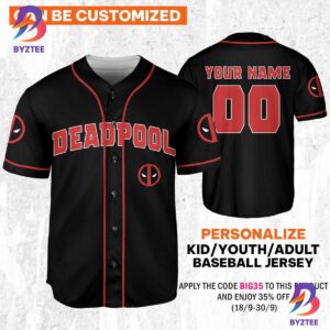 Personalize Deadpool Black Red Baseball Jersey