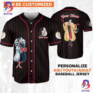 Personalize Disney 101 Dalmatians Cruella De Vil Black Yellow Baseball Jersey