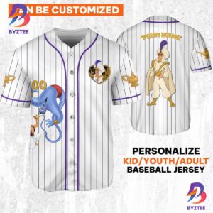 Personalize Disney Aladdin Prince Purple White Baseball Jersey