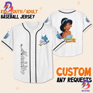 Personalize Disney Aladdin Princess Jasmine White Black Baseball Jersey