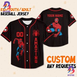 Personalize Disney Amazing Spider Man Black Striped Custom Baseball Jersey