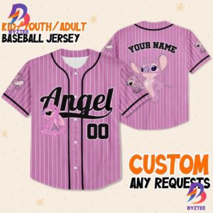 Personalize Disney Angel Cute Striped Pink Baseball Jersey