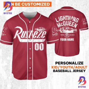 Personalize Disney Cars Lightning Mcqueen Racing Series Red Baseball Jersey