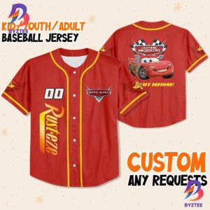 Personalize Disney Cars Lightning Mcqueen Red Yellow Baseball Jersey