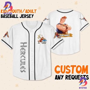 Personalize Disney Hercules God Power White Black Baseball Jersey