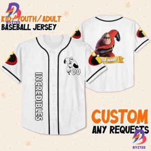 Personalize Disney Incredibles Hero Bob White Black Baseball Jersey