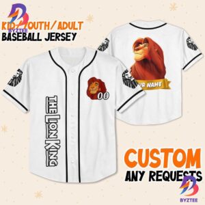 Personalize Disney Lion King Simba Strong White Black Baseball Jersey