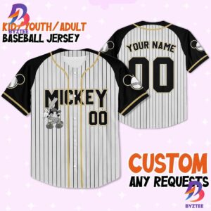 Personalize Disney Mickey Black Grey Color Baseball Jersey